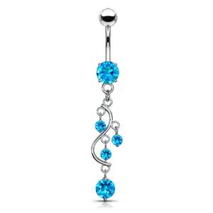 Aqua CZ Vine Belly Ring