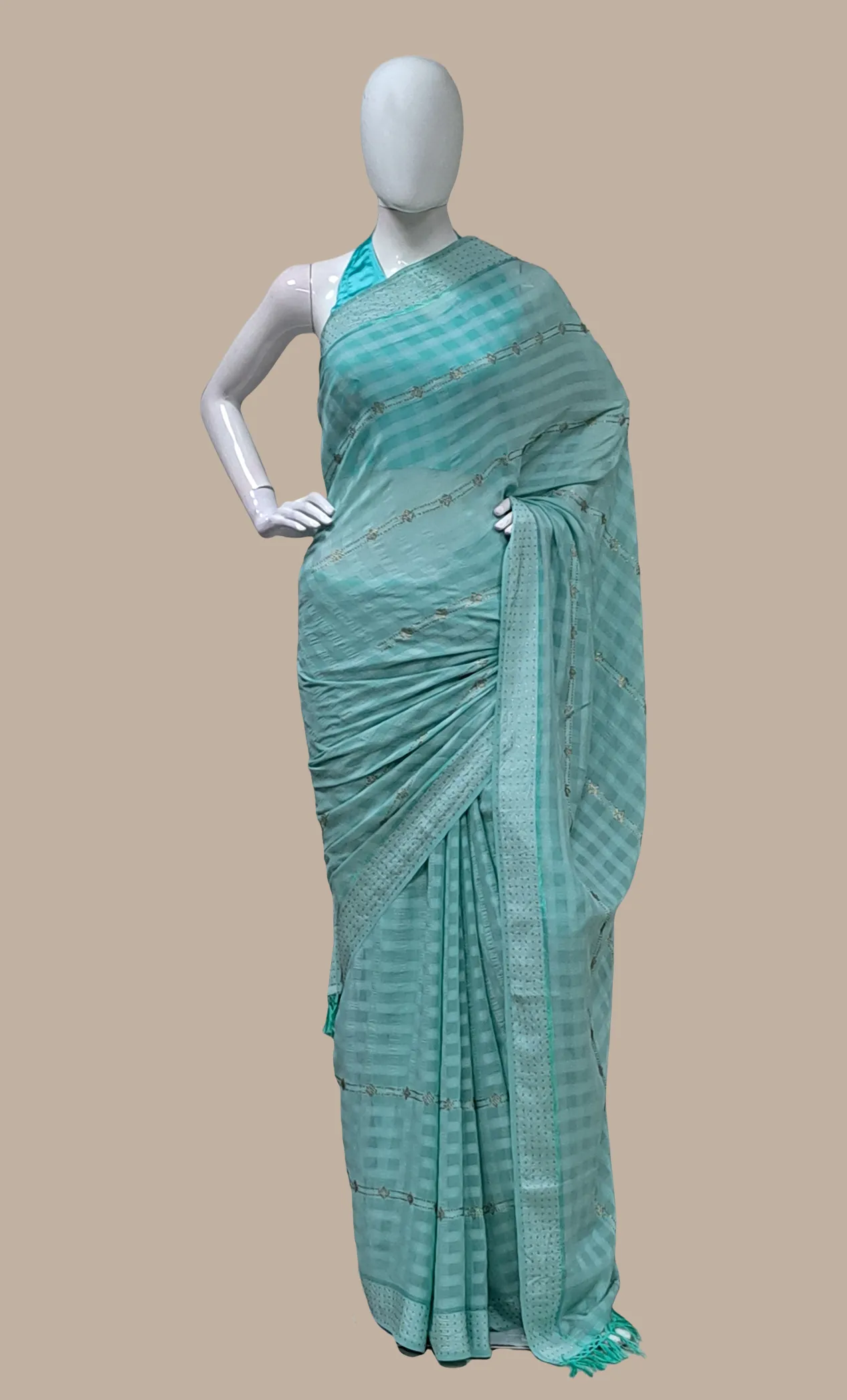 Aqua Embroidered Sari