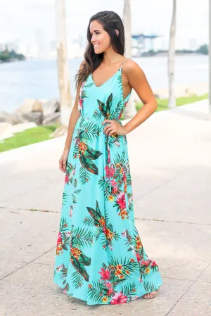 Aqua Floral Maxi Dress