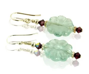 Aqua Flower Gemstone Beaded Earrings