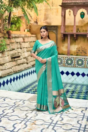 Aqua Green Cotton Silk Premium Sequins Saree