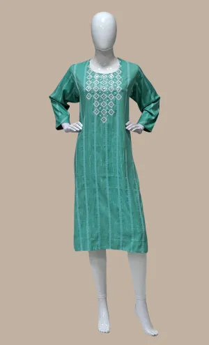 Aqua Green Embroidered Kurti Top