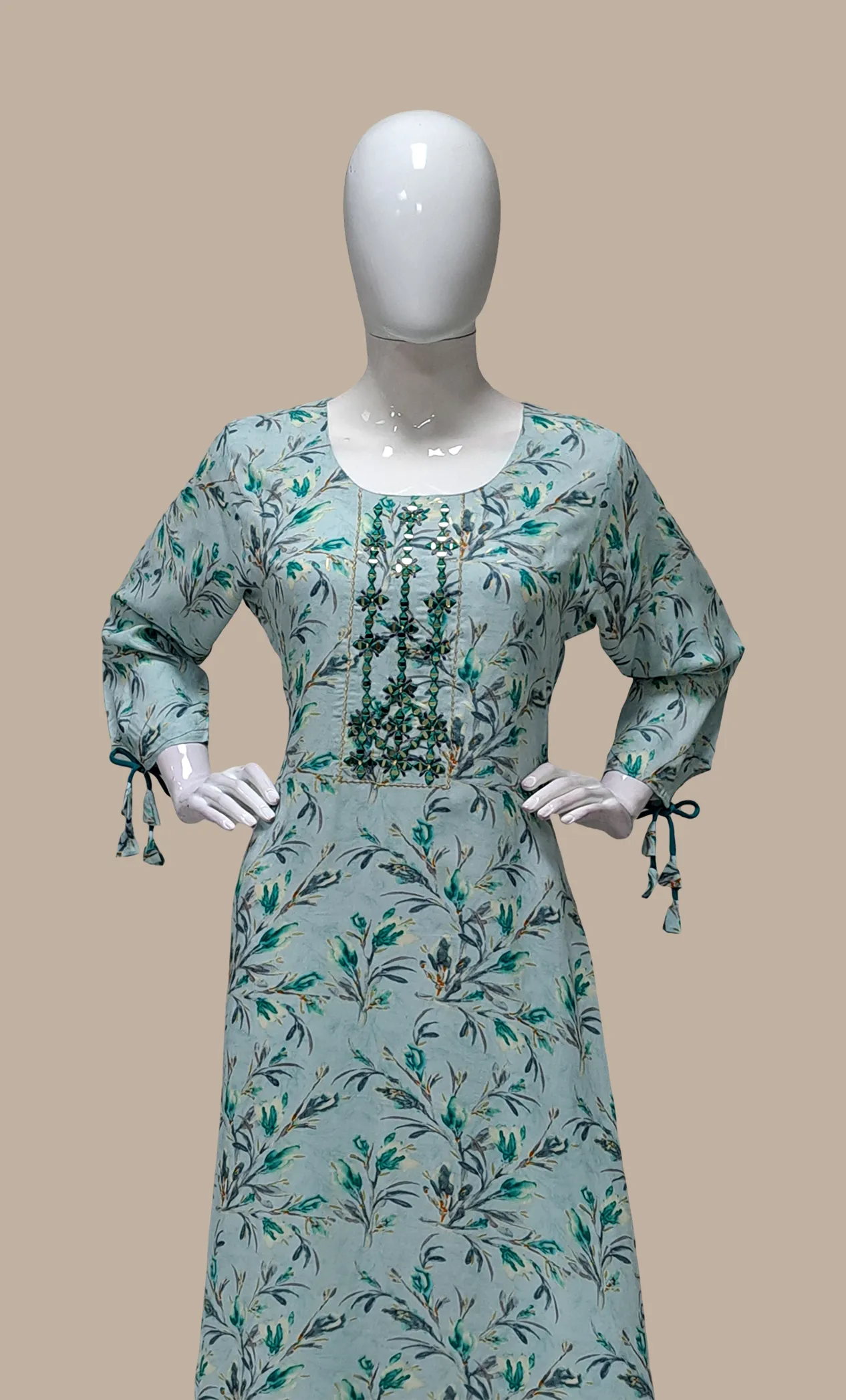 Aqua Green Printed Kurti Dress