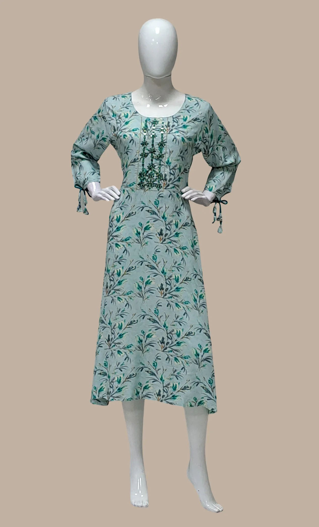 Aqua Green Printed Kurti Dress