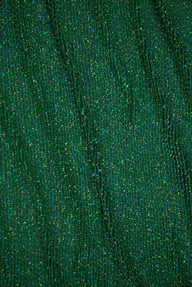 Aqua Green Sequins & Beads on Silk Chiffon Fabric