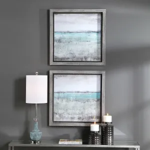 Aqua Horizon Framed Prints, Set of 2