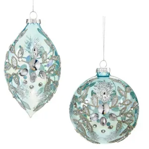 Aqua Jewelled Glass Ornament