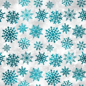 Aqua Snowflakes on Gray 1 mil PUL - Made in the USA Fabric