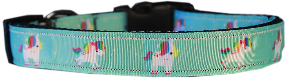 Aqua Unicorns Nylon Dog Collar Xl