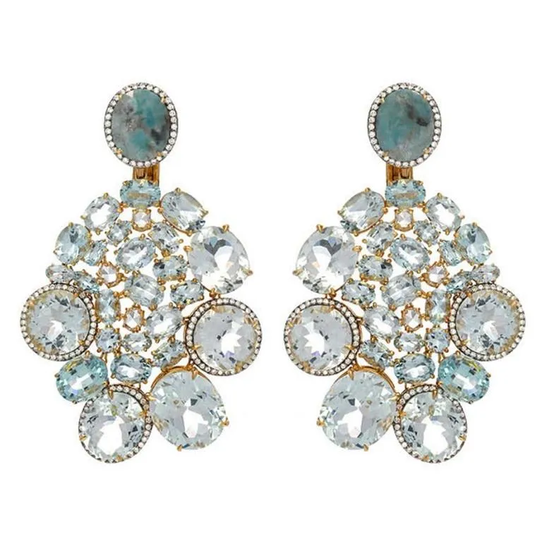 Aquamarine Diamond Gold Drop Earrings