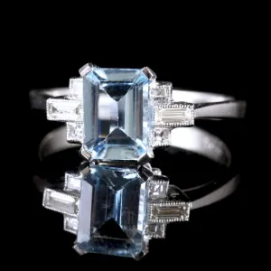 Aquamarine Diamond Ring Platinum Engagement Ring