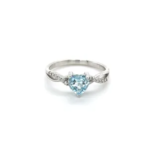 Aquamarine Heart Solitaire Diamond Sided Ring