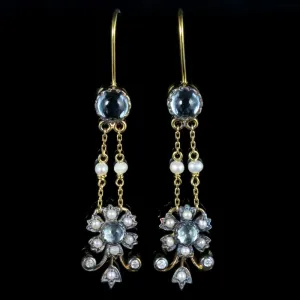 Aquamarine Pearl Diamond Earrings 18Ct Yellow Gold