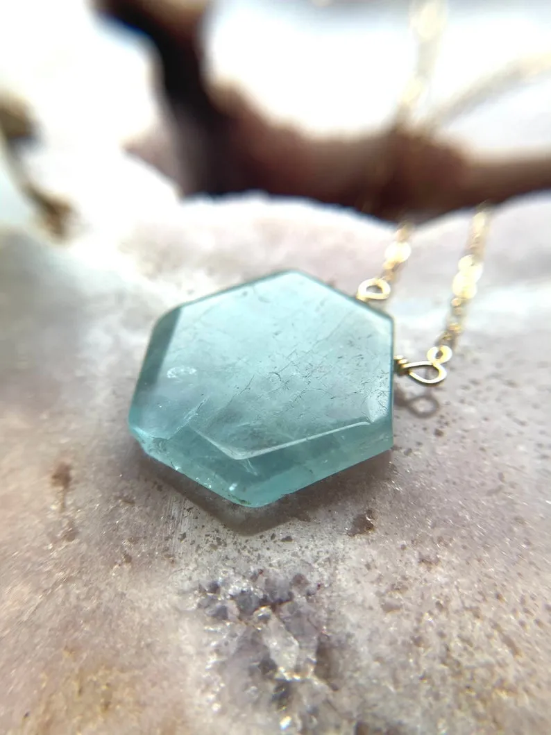 Aquamarine Pendant  Necklace in Sterling Silver or gold fill made to order