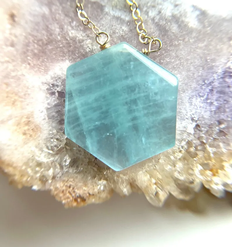 Aquamarine Pendant  Necklace in Sterling Silver or gold fill made to order