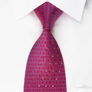 Aquascutum Silk Rhinestone Necktie Geometric Ovals On Purple With Silver Sparkles