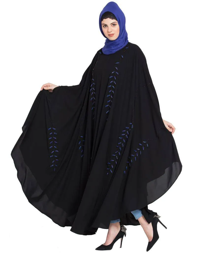 Arabic Black Blue Hand work Irani Kaftan Black