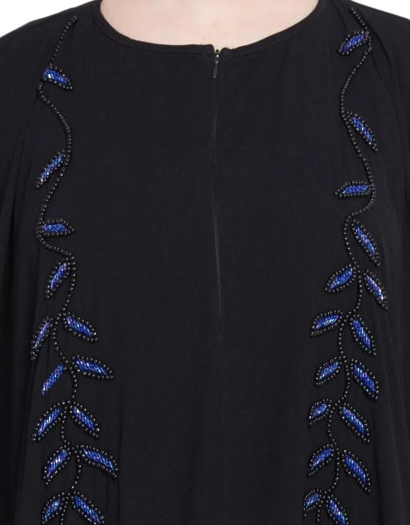 Arabic Black Blue Hand work Irani Kaftan Black