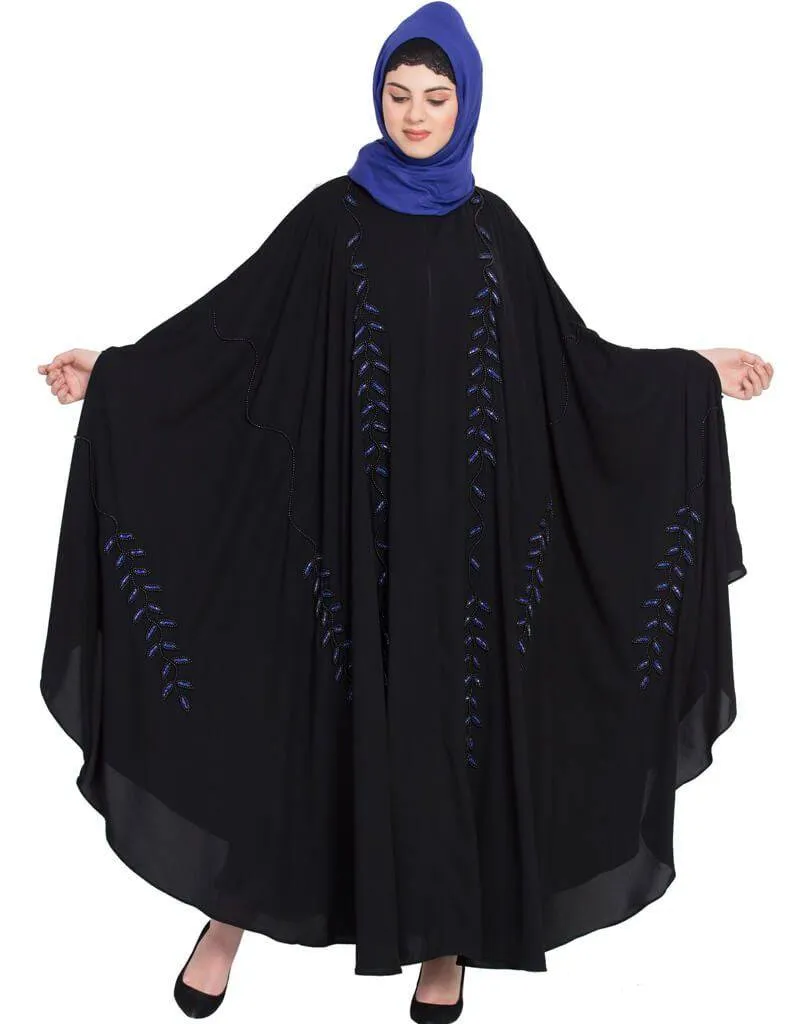 Arabic Black Blue Hand work Irani Kaftan Black