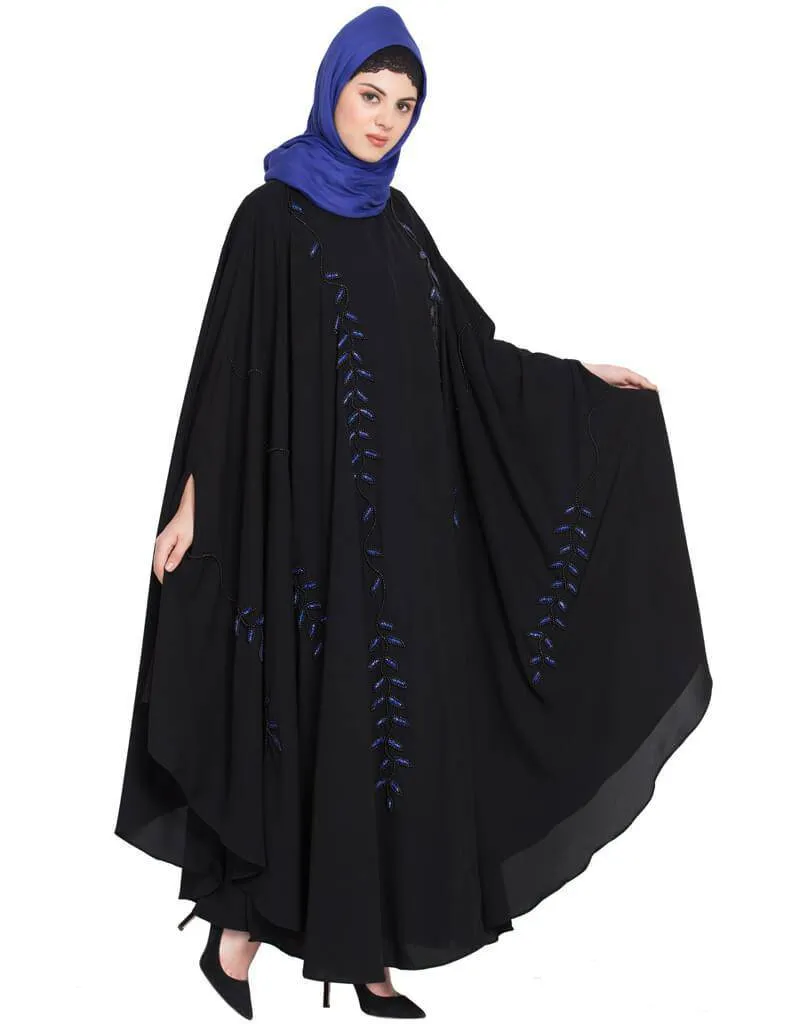 Arabic Black Blue Hand work Irani Kaftan Black