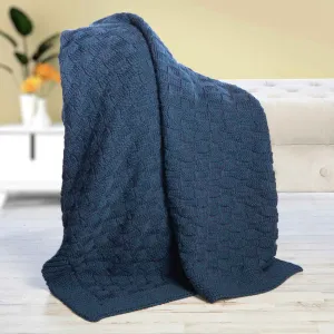 Aran Checkered Throw Blanket- Blue