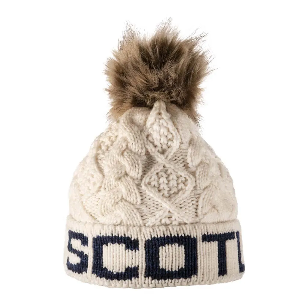 Aran Diamond Cable SCOTLAND Pom Pom Hat