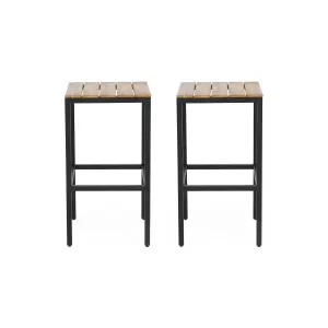 Arath Outdoor Modern Industrial Acacia Wood Bar Stools (Set of 2)