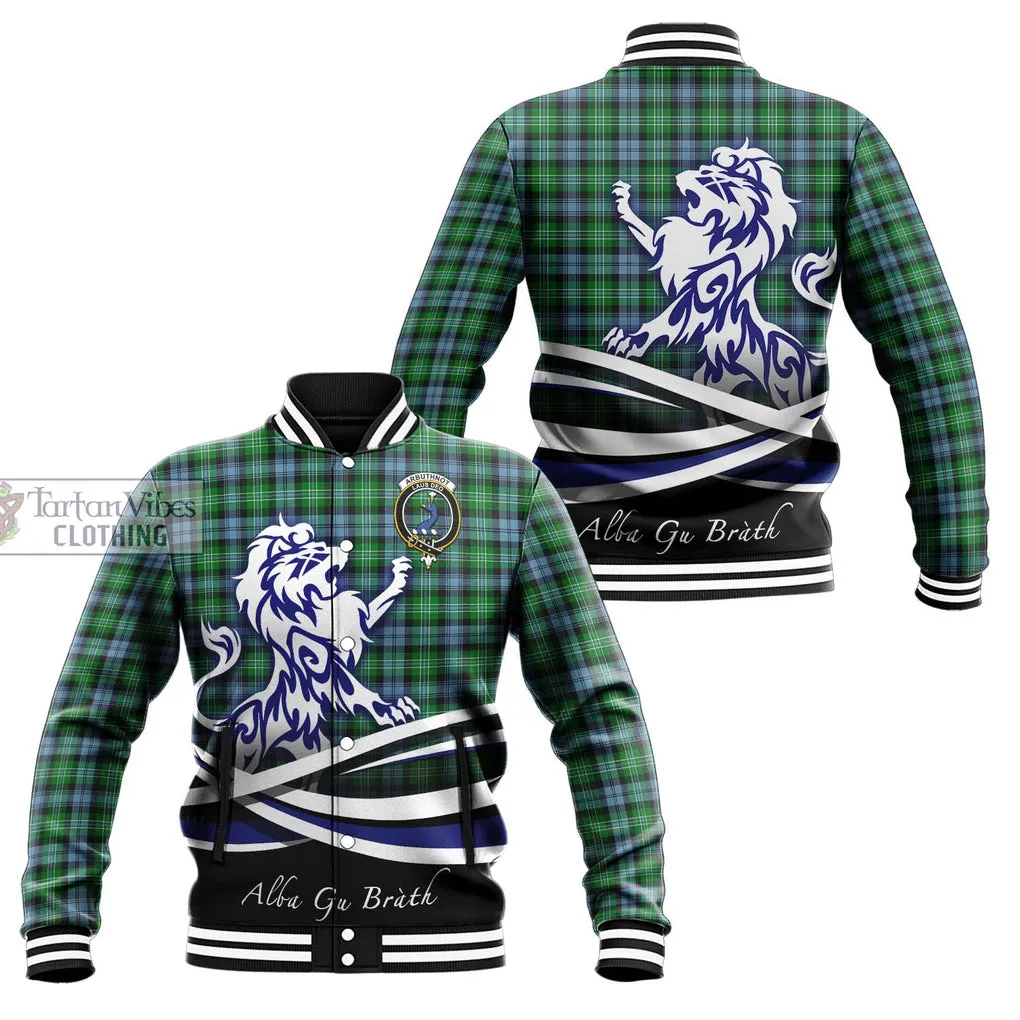 Arbuthnot Ancient Tartan Baseball Jacket with Alba Gu Brath Regal Lion Emblem