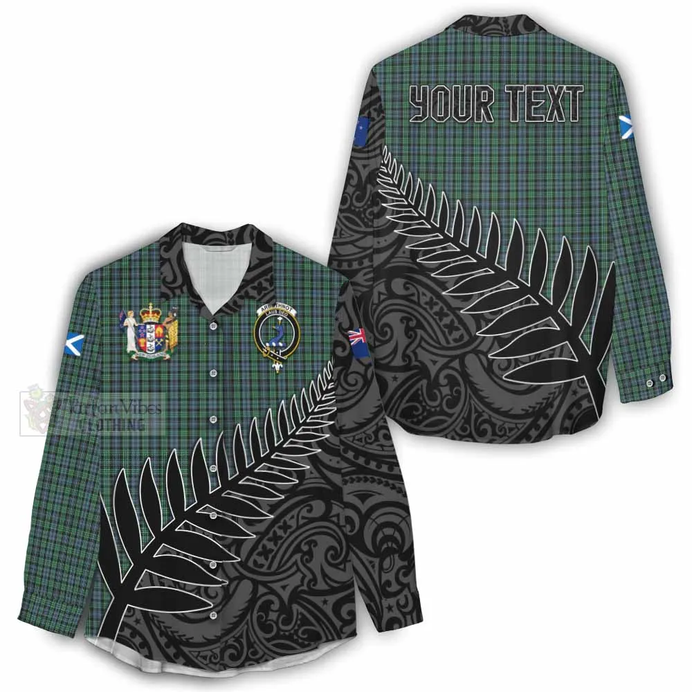 Arbuthnot Crest Tartan Women's Casual Shirt with New Zealand Silver Fern Half Style