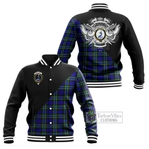 Arbuthnot Modern Tartan Baseball Jacket with Family Crest and Military Logo Style