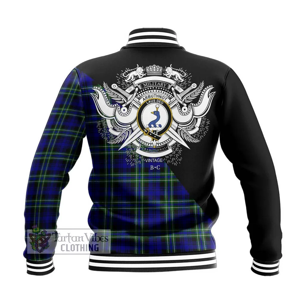 Arbuthnot Modern Tartan Baseball Jacket with Family Crest and Military Logo Style