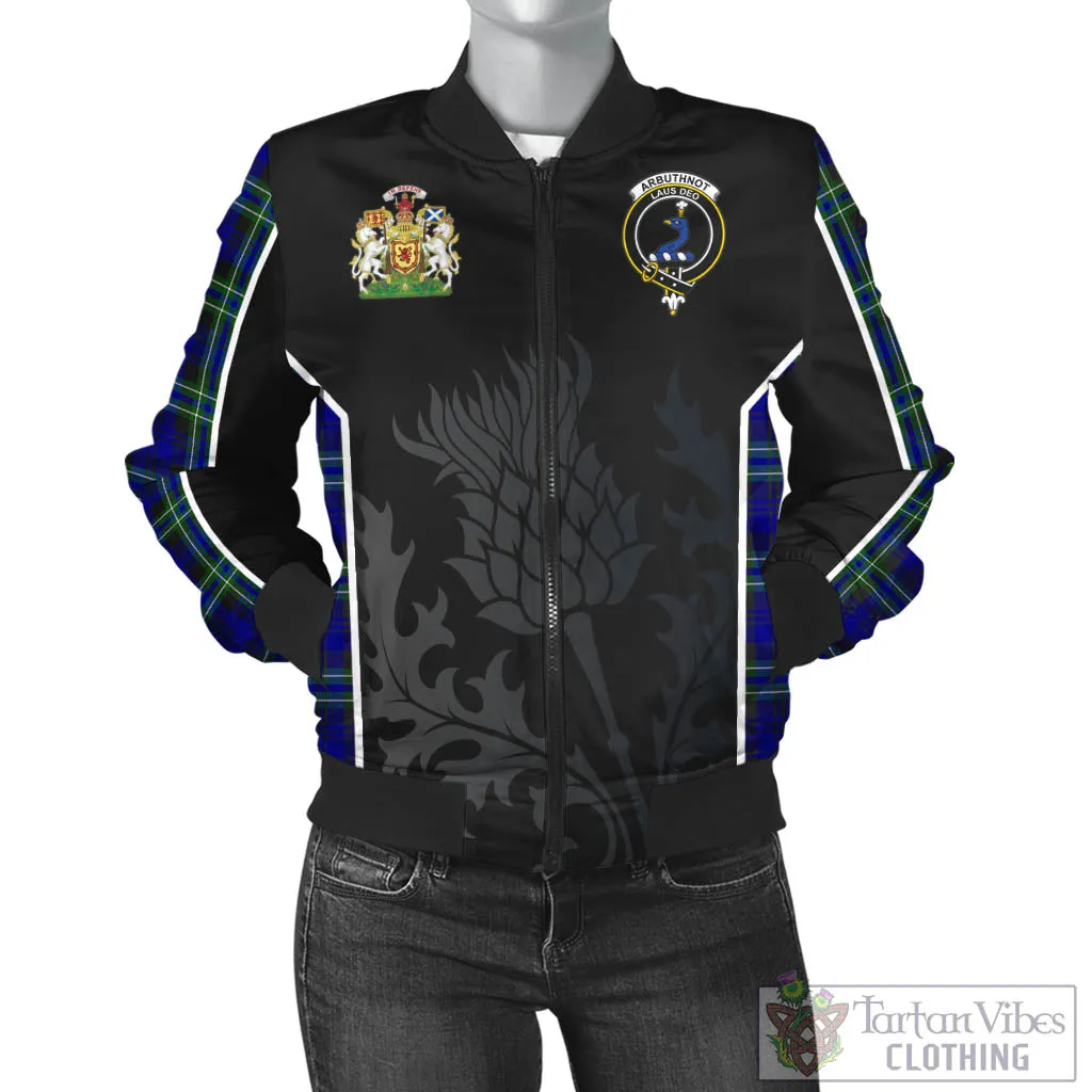 Arbuthnot Modern Tartan Bomber Jacket with Family Crest and Scottish Thistle Vibes Sport Style