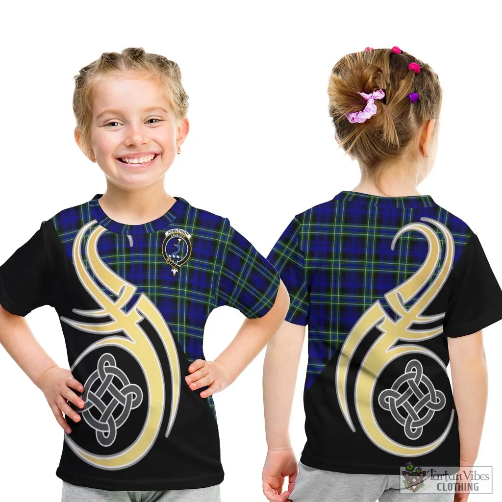 Arbuthnot Modern Tartan Kid T-Shirt with Family Crest and Celtic Symbol Style