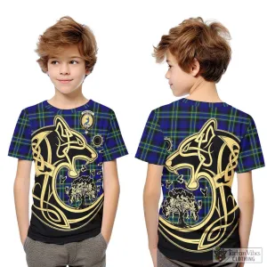 Arbuthnot Modern Tartan Kid T-Shirt with Family Crest Celtic Wolf Style