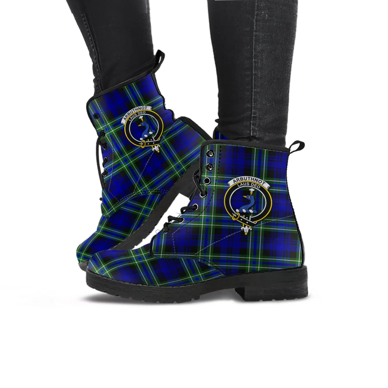 Arbuthnot Modern Tartan Leather Boots with Family Crest