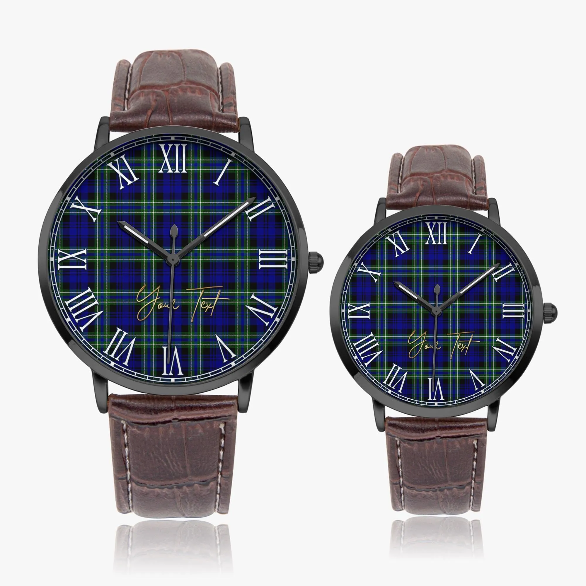 Arbuthnot Modern Tartan Personalized Your Text Leather Trap Quartz Watch