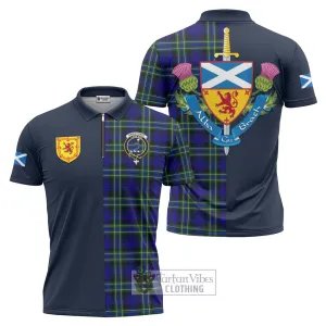 Arbuthnot Modern Tartan Zipper Polo Shirt Alba with Scottish Lion Royal Arm Half Style