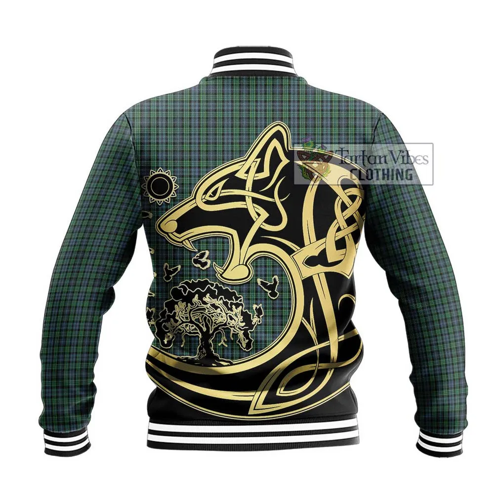 Arbuthnot Tartan Baseball Jacket with Family Crest Celtic Wolf Style