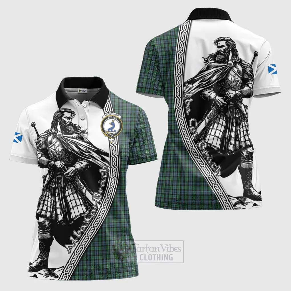 Arbuthnot Tartan Clan Crest Women's Polo Shirt with Highlander Warrior Celtic Style