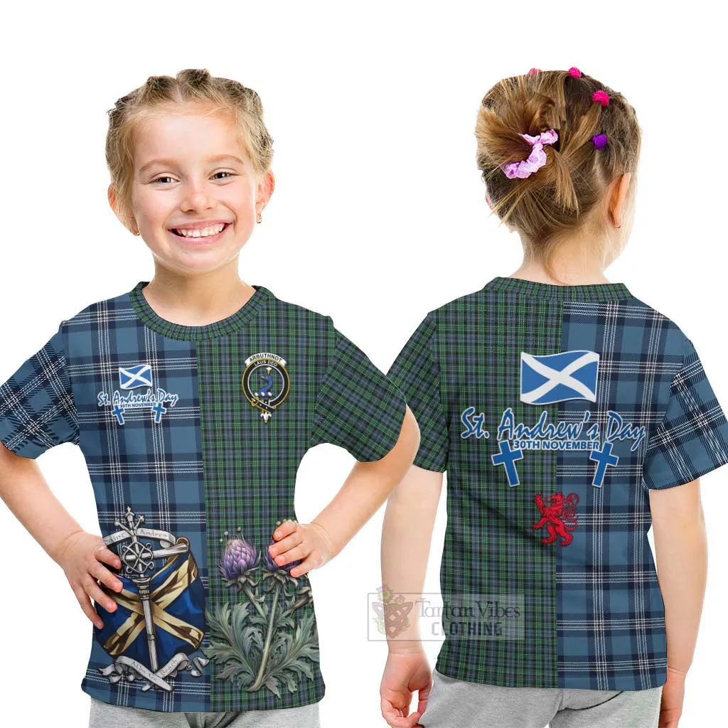 Arbuthnot Tartan Kid T-Shirt Happy St. Andrew's Day Half Tartan Style