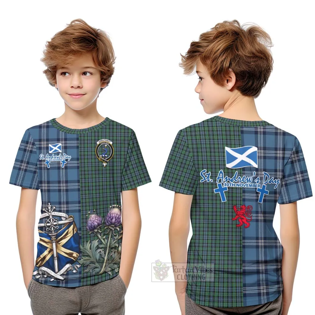 Arbuthnot Tartan Kid T-Shirt Happy St. Andrew's Day Half Tartan Style