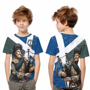 Arbuthnot Tartan Kid T-Shirt with Family Crest Scottish Bagpiper Vibes