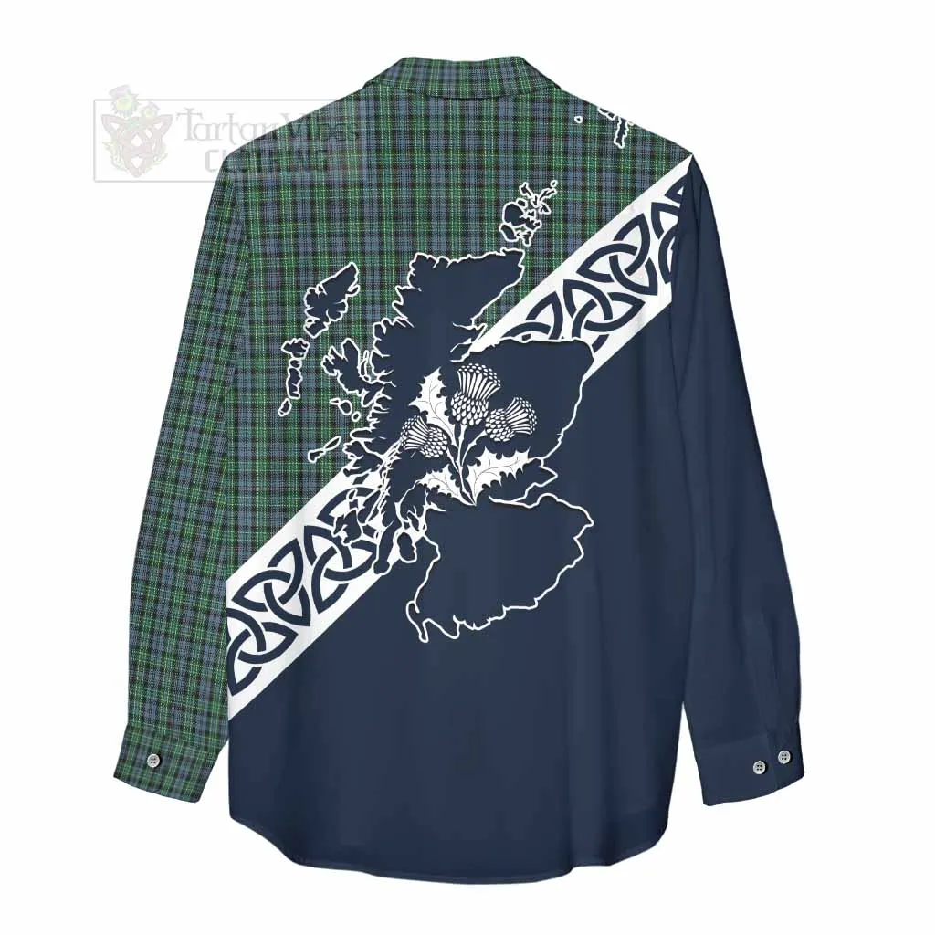 Arbuthnot Tartan Women's Casual Shirt Featuring Thistle and Scotland Map