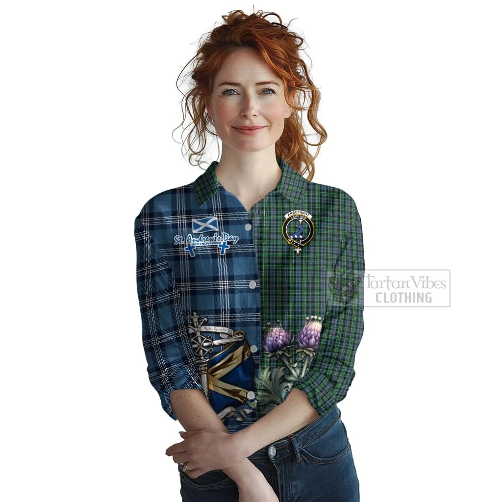 Arbuthnot Tartan Women's Casual Shirt Happy St. Andrew's Day Half Tartan Style