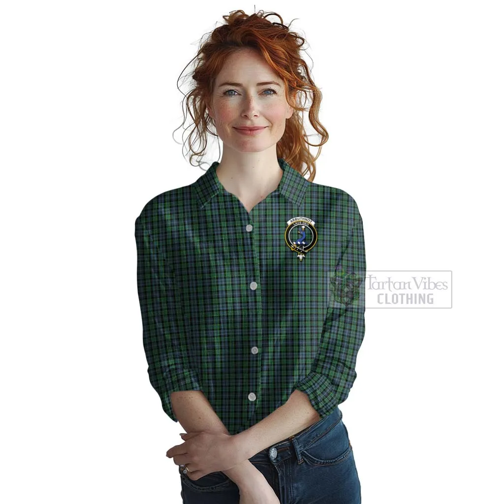 Arbuthnot Tartan Women's Casual Shirt with Family Crest Celtic Skull Style