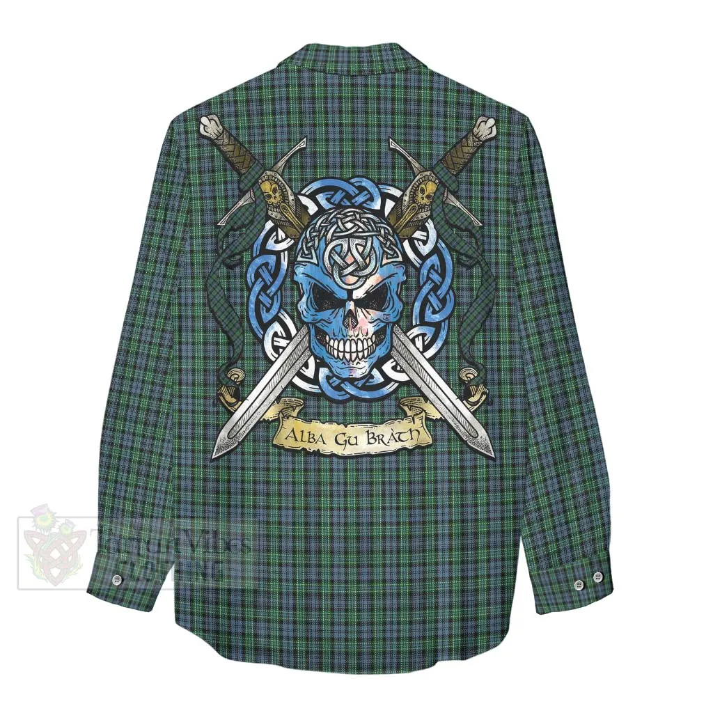 Arbuthnot Tartan Women's Casual Shirt with Family Crest Celtic Skull Style