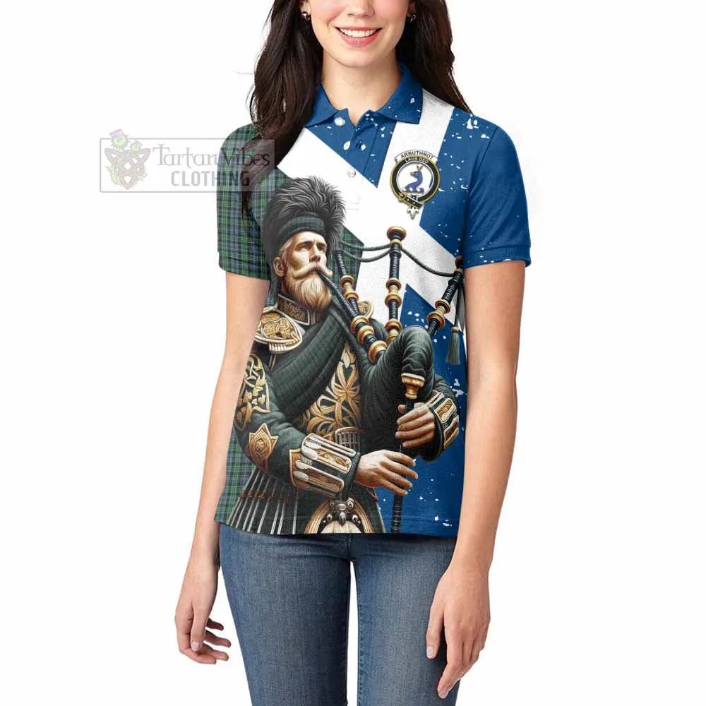 Arbuthnot Tartan Women's Polo Shirt with Family Crest Scottish Bagpiper Vibes