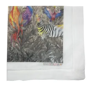 Arcadia Tiger And Zebra Scene 22X22 Hemstitch Napkin Dinner Napkin, Set of 4