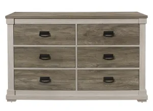 Arcadia White & Weathered Gray Wood 6-Drawer Dresser