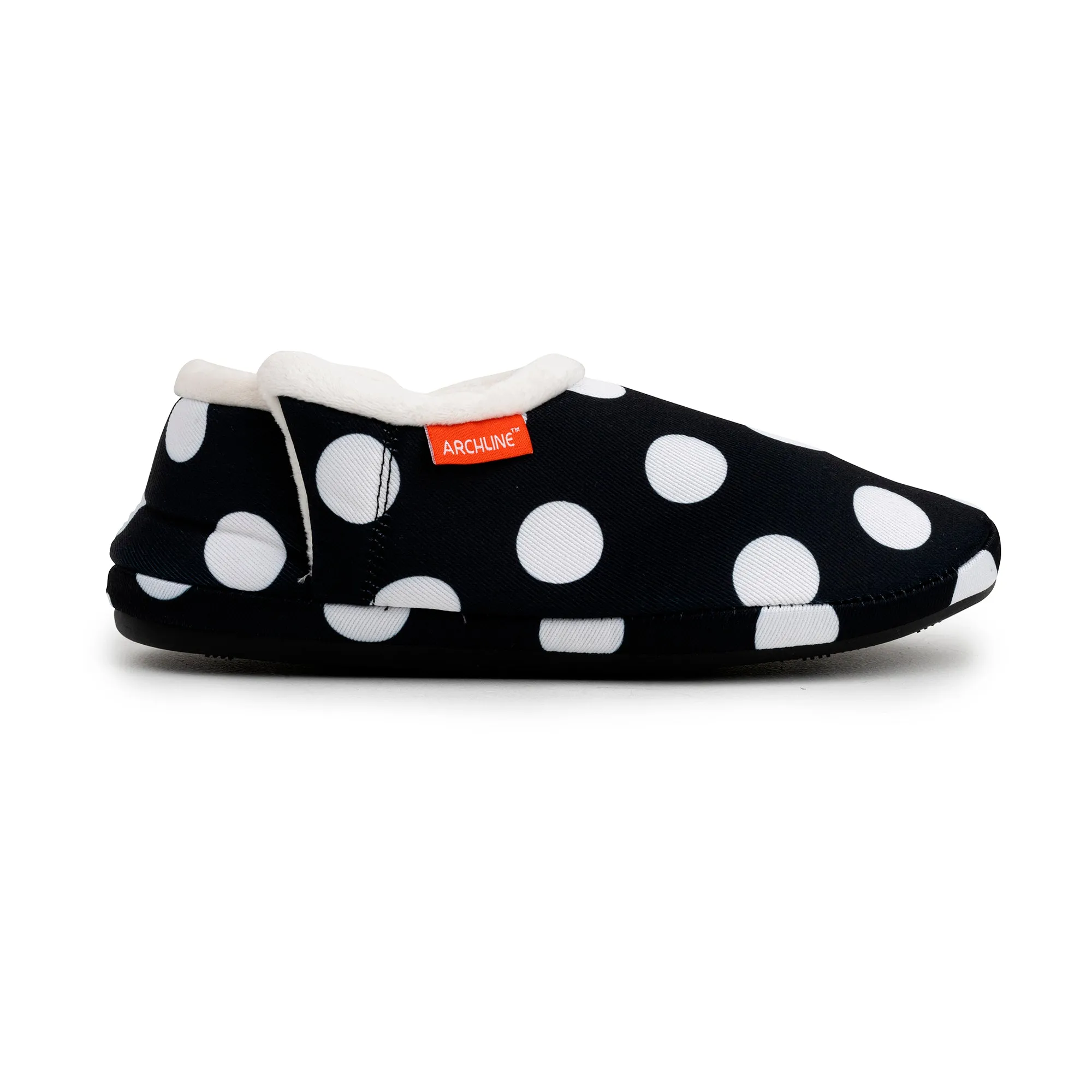 Archline Orthotic Slippers Closed – Black with White Polkadots